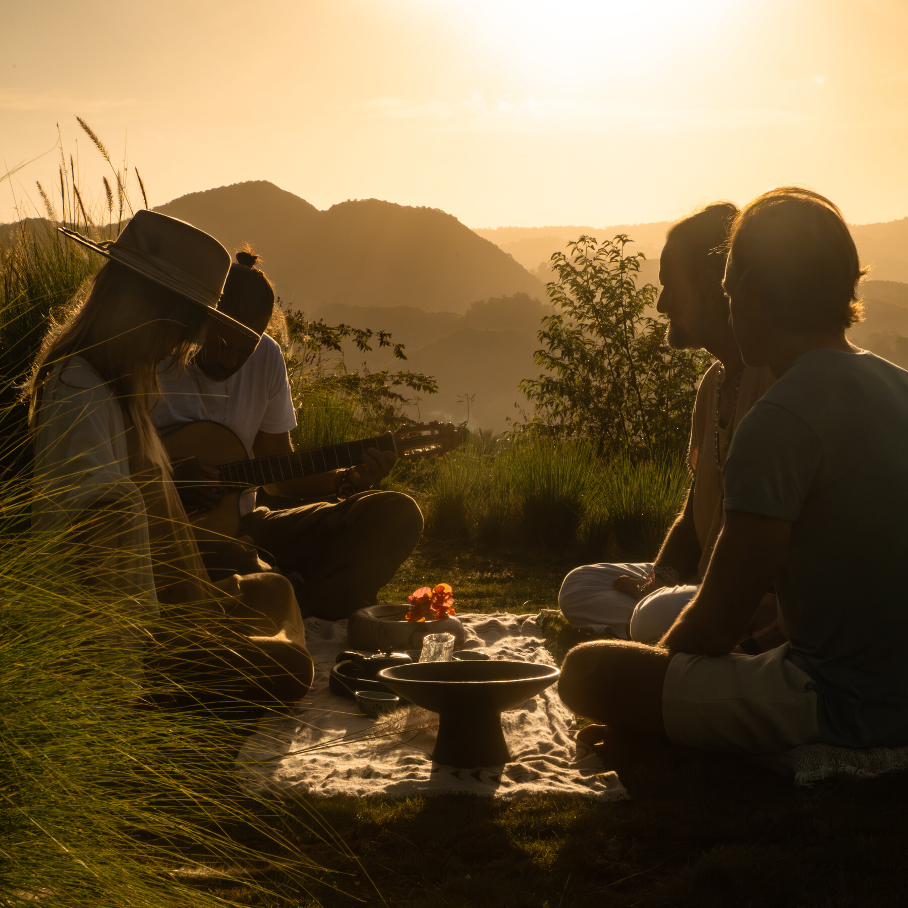 Sunrise tea ceremony on the hillside